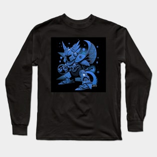 evil armored knight in blue art ecopop cartoon Long Sleeve T-Shirt